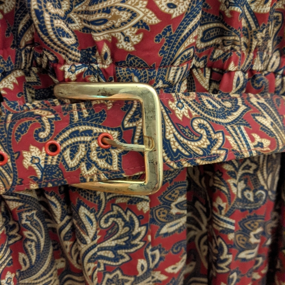 Vintage Paisley Print Dress Belted Long Sleeved - Picture 4 of 5